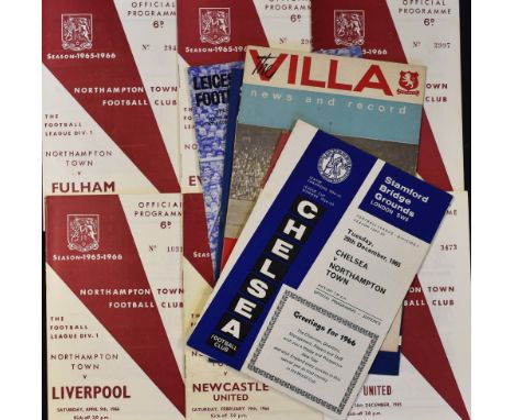 Northampton Town 1965/66 in Division 1 home Football Programmes to include Leeds United (Dec-postponed), Everton, Liverpool, 