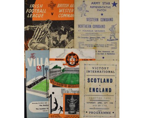 Selection of representative Football programmes to include 1945 Western Command v Northern Command (Molineux), 1946 Scotland 