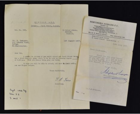 1957/58 Letter invitations to a player from Runcorn FC dated 1st August 1957 for a trial match and to meet the new player/man