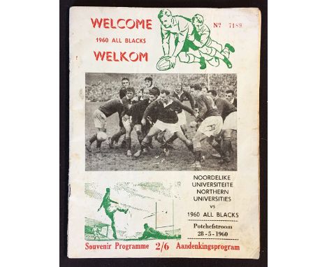 1960 South Africa Northern Universities v New Zealand All Blacks programme - 54pp with pictorial cover, with original pinned 
