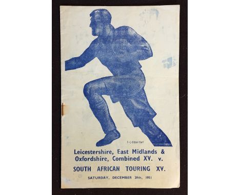 1951 Leicestershire, East Midlands & Oxfordshire Combined XV v South African Touring XV programme - 8pp, played at Leicester,