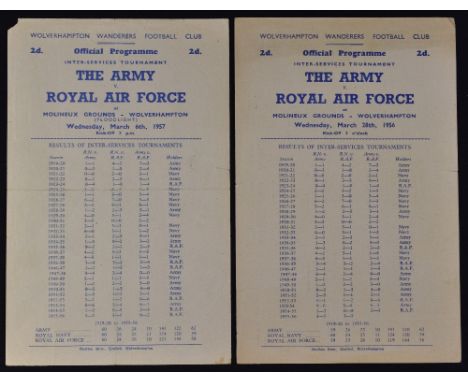 At Molineux, 1956 The Army v Royal Air Force 28 March 1956, single sheet for inter-services match 3pm kick-off (Duncan Edward
