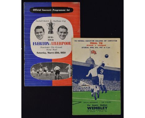 1950 FA Cup semi-final Liverpool v Everton Football Programme at Maine Road 25 March 1950. 1950 FA Cup Final at Wembley Liver