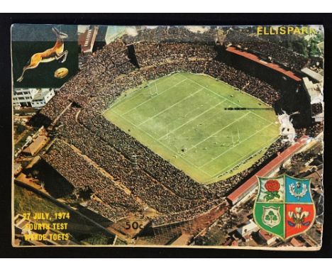 1974 British Lions v South Africa programme - for 4th and final test match at Ellis Park, (13-13 draw) and going undefeated f