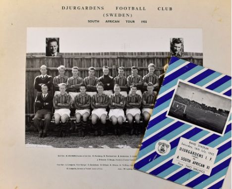 1955 Djurgardens (Sweden) v A South African XI Football Programme and Print date 16 July at Rand Stadium together with a prin