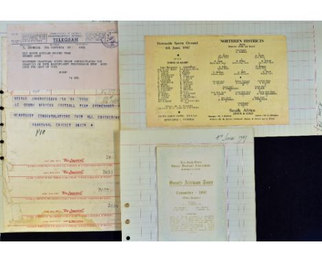 1947 South African Tour of Australia Documents and Ephemera to include team squad details, National match scores, player appe