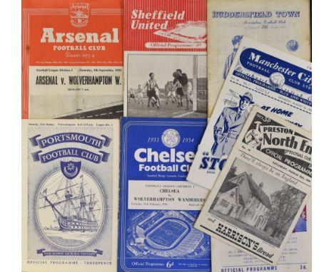 1953/54 Champions season Wolverhampton Wanderers away Football Programmes at Arsenal, Sheffield United, Portsmouth, Chelsea, 