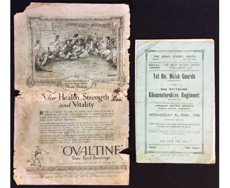 2x 1930's Army Rugby Cup  programmes - to incl 1937 semi-final 1st Battalion of The Welch Regiment v 1st Battalion of The Wel