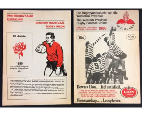 2x 1980 British & Irish Lions Rugby South Africa tour programmes - v Eastern Province and v West Western Province, good condi