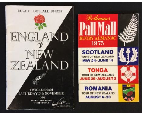 1979 England v New Zealand rugby signed programme -  signed by fly half Les Cusworth c/w 1975 Pall Mall Rugby Almanac coverin