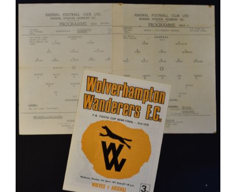 Wolverhampton Wanderers Youth v Arsenal Youth programme FA Youth Cup semi-final 1970/71, Arsenal Youth v Wolves Youth 1962/63