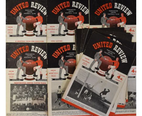 1953/54 Manchester United home football programmes v Chelsea, WBA, Middlesbrough, Preston NE, Burnley, Aston Villa, Arsenal, 