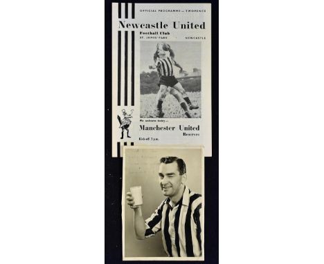 Signed Newcastle United black and White Photograph of Jackie Milburn c.1959 'Best wishes, Jackie Milburn', Newcastle United a