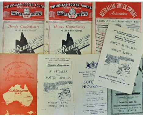 1947 South Africa tour of Australia Football Programmes to include Illawarra District, Australia, Army v Navy + RAAF, Western