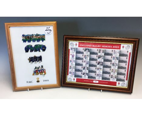 2003 Rugby World Cup enamel set of "Count Down" pin badges running up to the open ceremony c/w gilt Webb Ellis pin badge plus