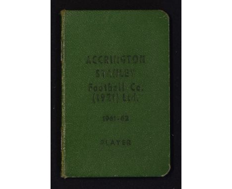 1961/62 Accrington Stanley (final league season) player season card, the property of Garbutt Richardson (signed in the summer