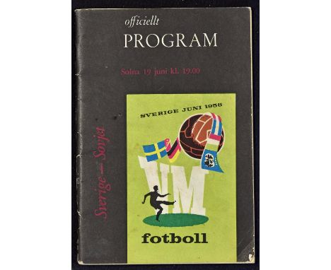 1958 World Cup Sweden v USSR football programme in F/G condition, no writing