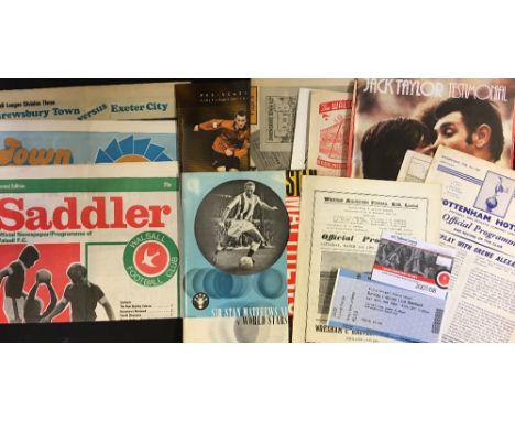 Random selection of football programmes to include 2001/02 Burnley v Wolves (beamed back at Molineux) + ticket, 2001/02 Wolve