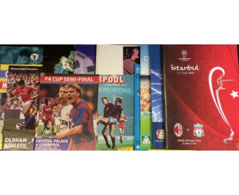 Selection of big match football programmes to include Champions League 2002 Bayer Leverkusen v Real Madrid + ticket + rail ti