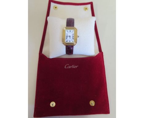 A Cartier 18ct yellow gold manual wind wristwatch of octagonal form on a Cartier crocodile strap - 27mm wide including button