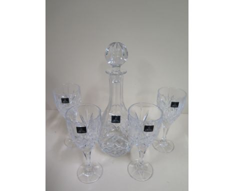 A Royal Doulton crystal gift ware set with decanter, four glasses and box, chip to underside of decanter stopper - box worn 
