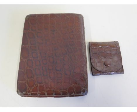 A vintage crocodile wallet card case and a crocodile match wallet , both have usage wear but still useable 