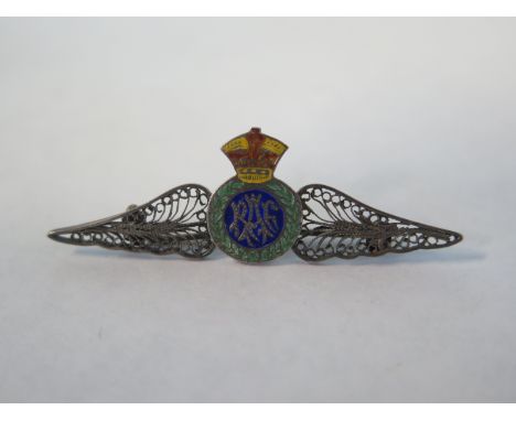 A silver and enamel RAF sweetheart brooch, 55mm long 