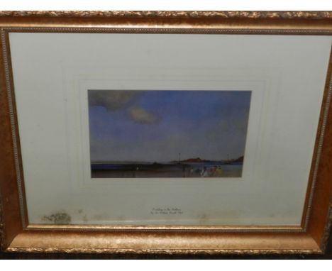 Sir William Russell Flint, a polychromatic print titled 'Paddling in the Shadows, a Twilight Beach Scene with Figures in the 