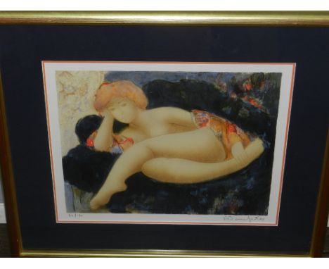 After Alain Bonnefoit (French, b.1937), Study of a Semi-Clad Lady', lithograph, signed in pencil lower right and numbered 66/
