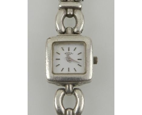 A Rotary ladies Sterling silver wristwatch, the square enamelled dial with baton markers, chain link bracelet, stamped 925, r