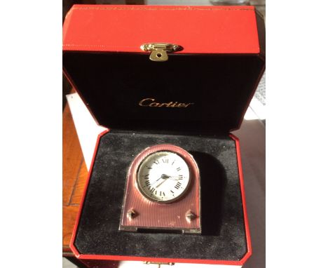 Cartier clock with guilloche enamel decoration in original box