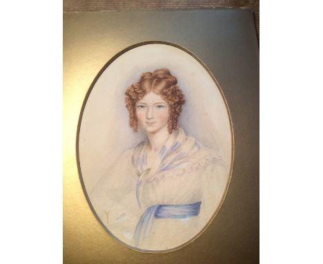 Watercolour portrait of a young lady inscribed obv. Lady Sara Willingham aged 18 1830