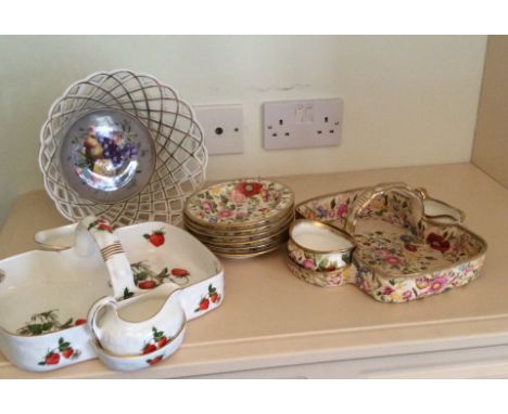 A strawberry dessert service by Hammersley and a strawberry dish and bowl a/f
