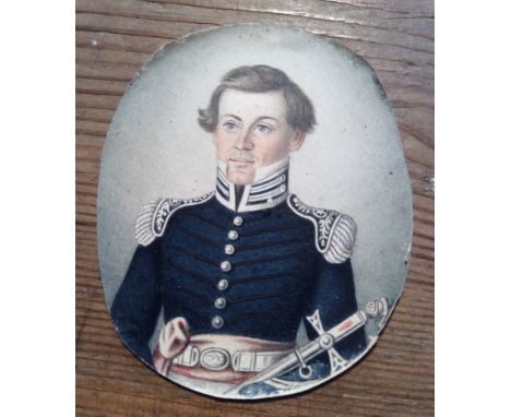 A 19th c W/C portrait of a naval officer in frame with metal mts