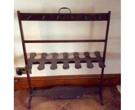 A 19th c mahogany boot and whip stand with brass carrying handle (repairs)