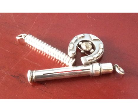 A Samson Mordan silver pencil, a lucky silver horseshoe, button 