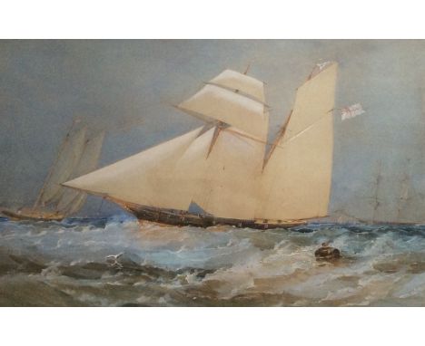 Superb watercolour seascape by Sir Oswald Walter Brierley, signed and dated 1840, a portrait of The Wanderer, one of the Roya