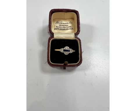 &nbsp;An Edwardian 18ct platinum sapphire and diamond ring size S