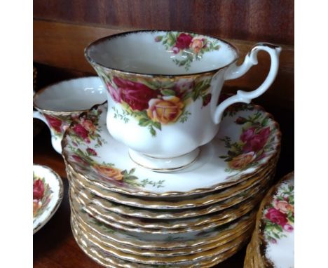 Royal Albert Old Country Roses large plates, small plates, bowls, saucers, and three cups. (66) 