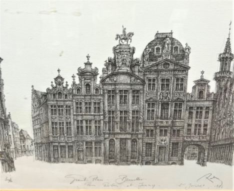 A limited edition print of The grand Plau, Bruxelles. 30/80 indistinctly signed. Framed and Glazed 