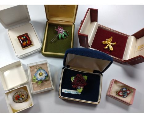 A collection of seven various brooches pendants including micro-mosaic, enamel. 