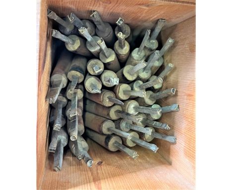 Three boxes of book Binding embossing tools. Including16pt. Chichester regular. 8pt Elizabethan. Line pallets. 