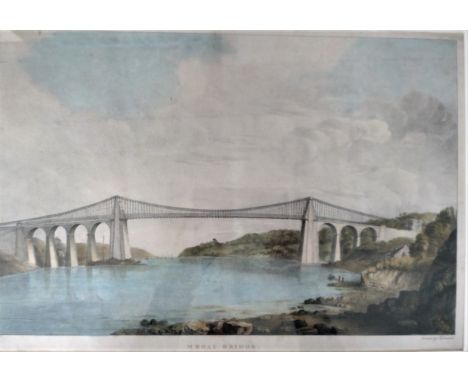 A Coloured print of the Menai Bridge. 