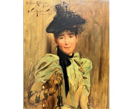 Oil on Canvas. Signed and dated upper right' 92. Half-length portrait of a young Lady. Inscribed To Dora Ratcliffe. A Dora ra