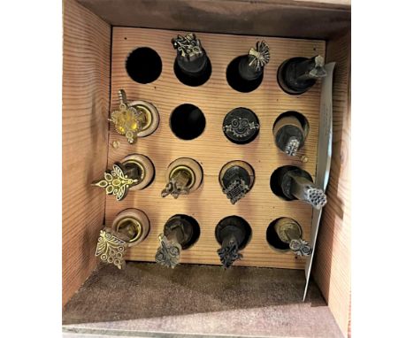 Four boxes of Book Binding embossing tools, including 30pt Slab serif. Small centre tools, five large pallets and centre and 