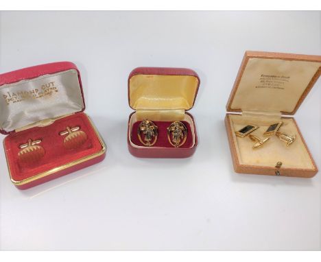 Three boxed pairs of vintage cuff links, one Christian Dior 