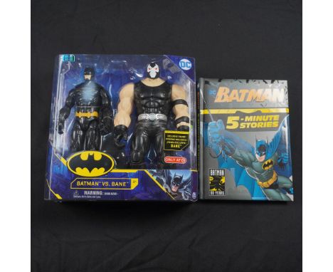 Batman-themed lot featuring a Target-exclusive Batman vs. Bane action figure set and a hardcover Batman 5-Minute Stories book