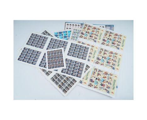 Collection of 8 United States Postal Service stamp sheets featuring a diverse array of themes, including Legends of Hollywood
