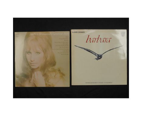 A collection of five vintage Barbara Streisand vinyl records featuring greatest hits. Titles include The Barbara Streisand al