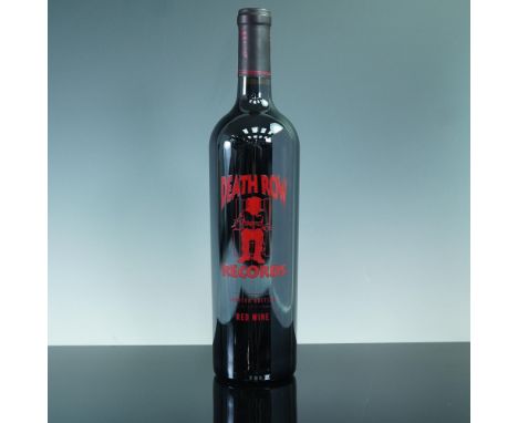 Limited edition red wine bottle produced for Death Row Records, featuring distinctive black glass with red foil lettering. Th